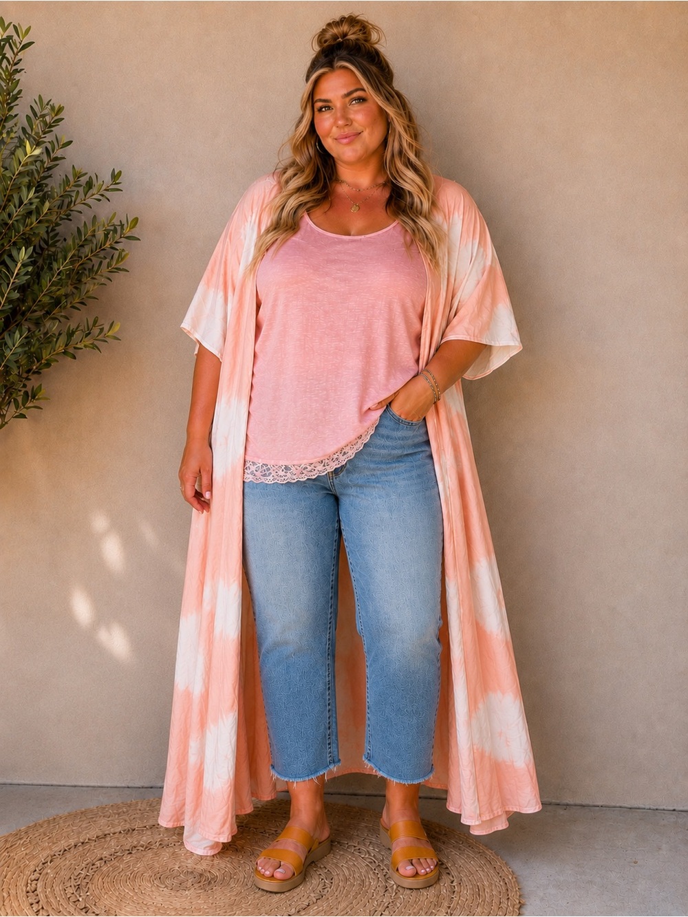 BDG Light Blue High-Rise Straight Jeans 3 piece outfit 1x Torrid & Kimono